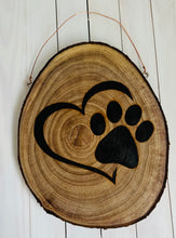 Load image into Gallery viewer, Pyrography Heart and Paw Hanger
