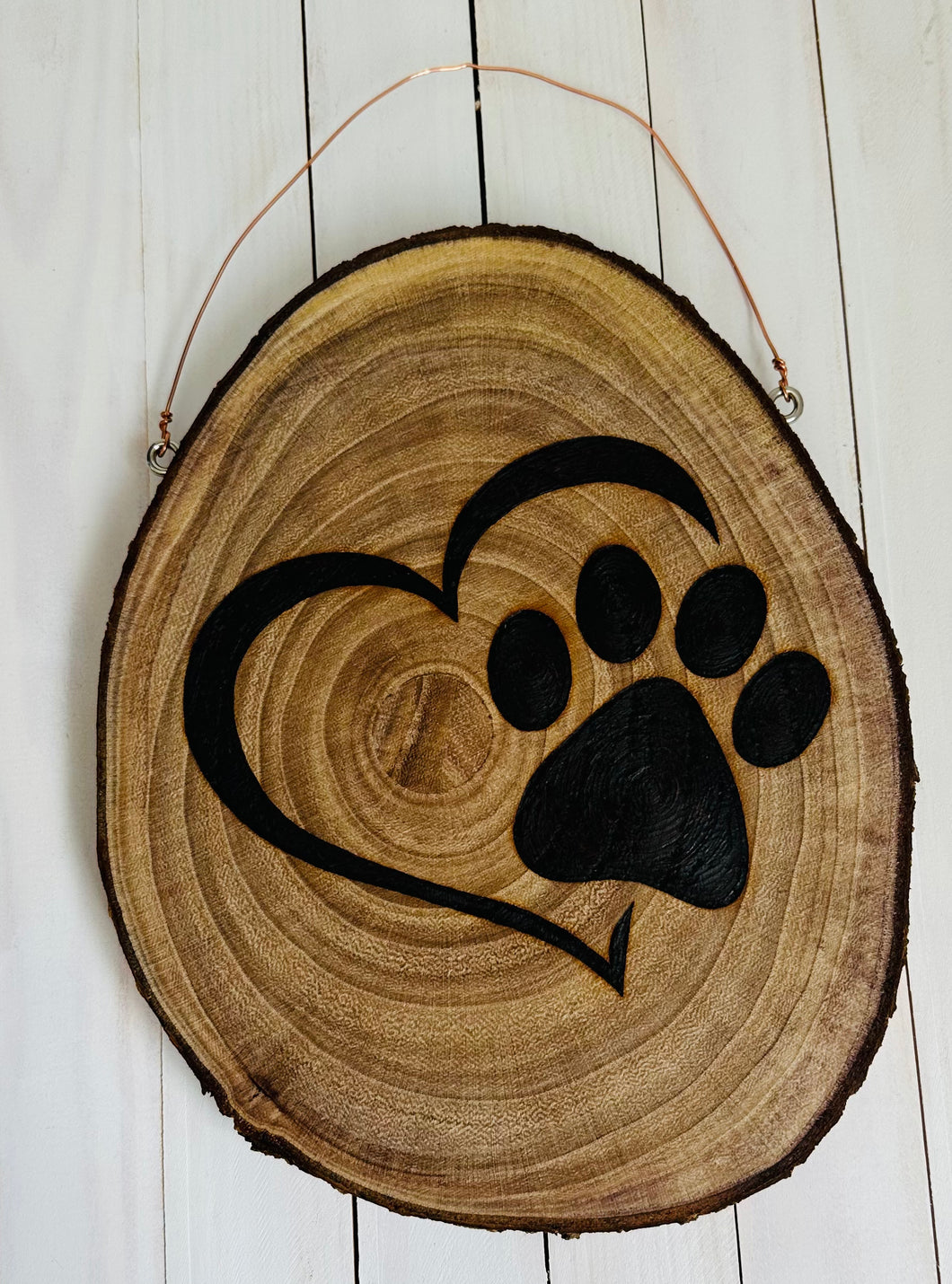 Pyrography Heart and Paw Hanger