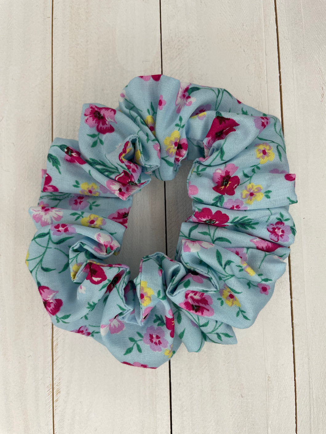 Blue Floral Scrunchie